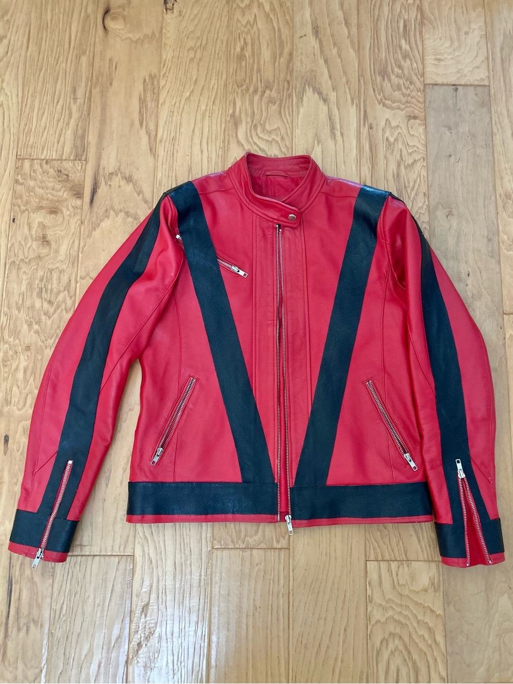 Michael Jackson Red Leather Thriller Jacket Black Trim Halloween Costume Medium